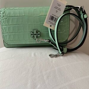 Tory Burch Light Green Croc-Embossed Crossbody Bag